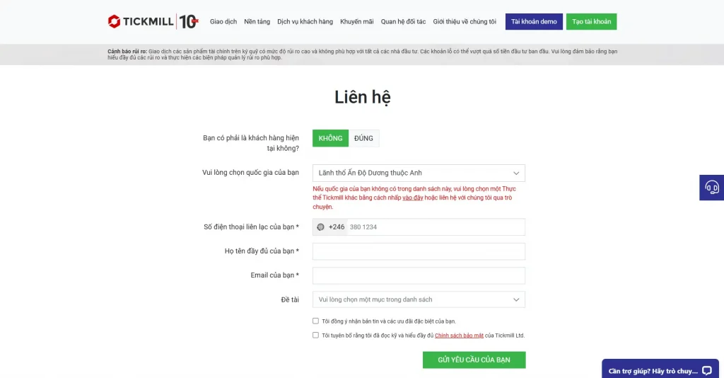 Tickmill liên hệ với chúng tôi